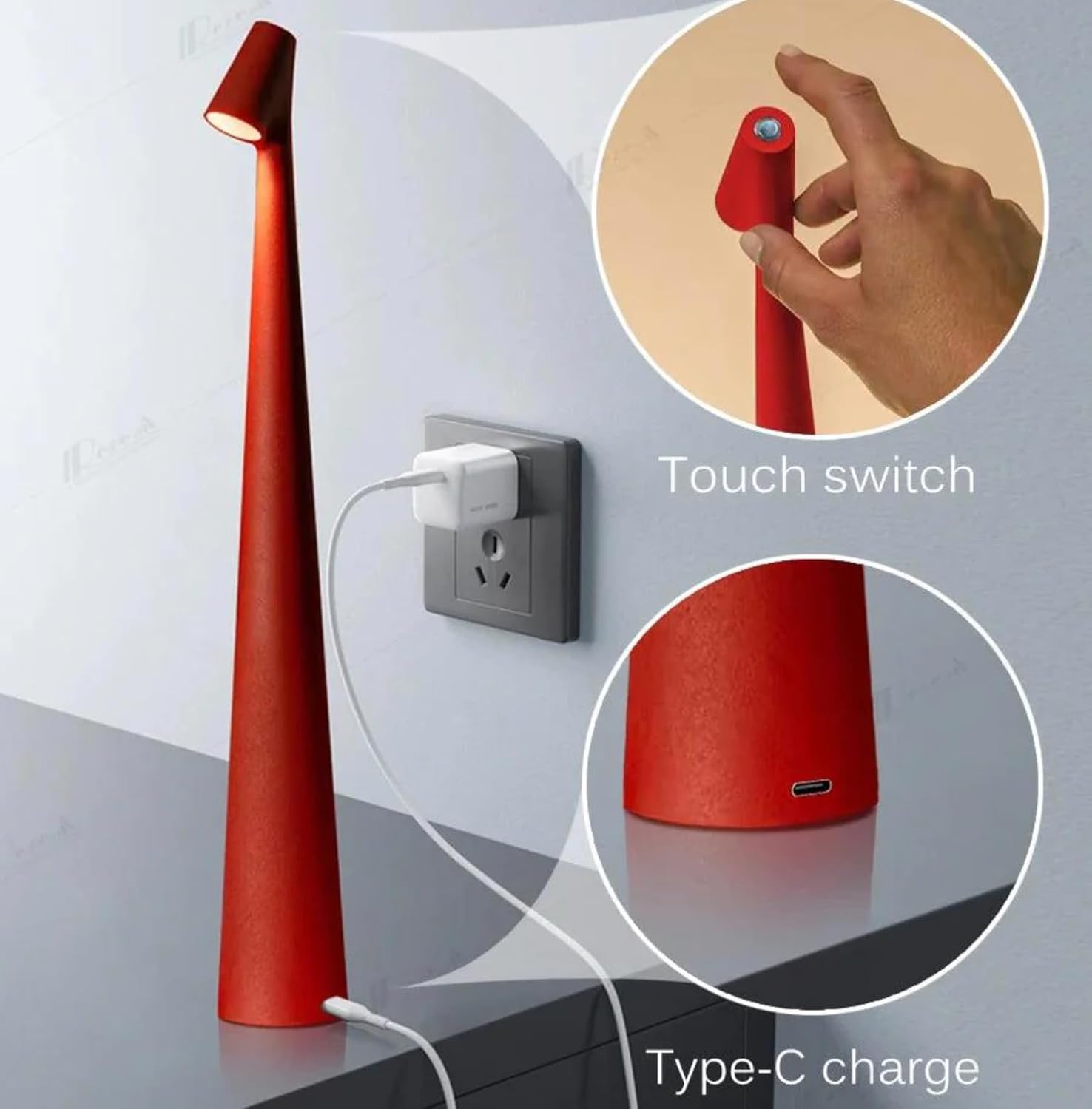 AuraStem rechargeable LED lamp with touch switch and Type-C charging feature 
