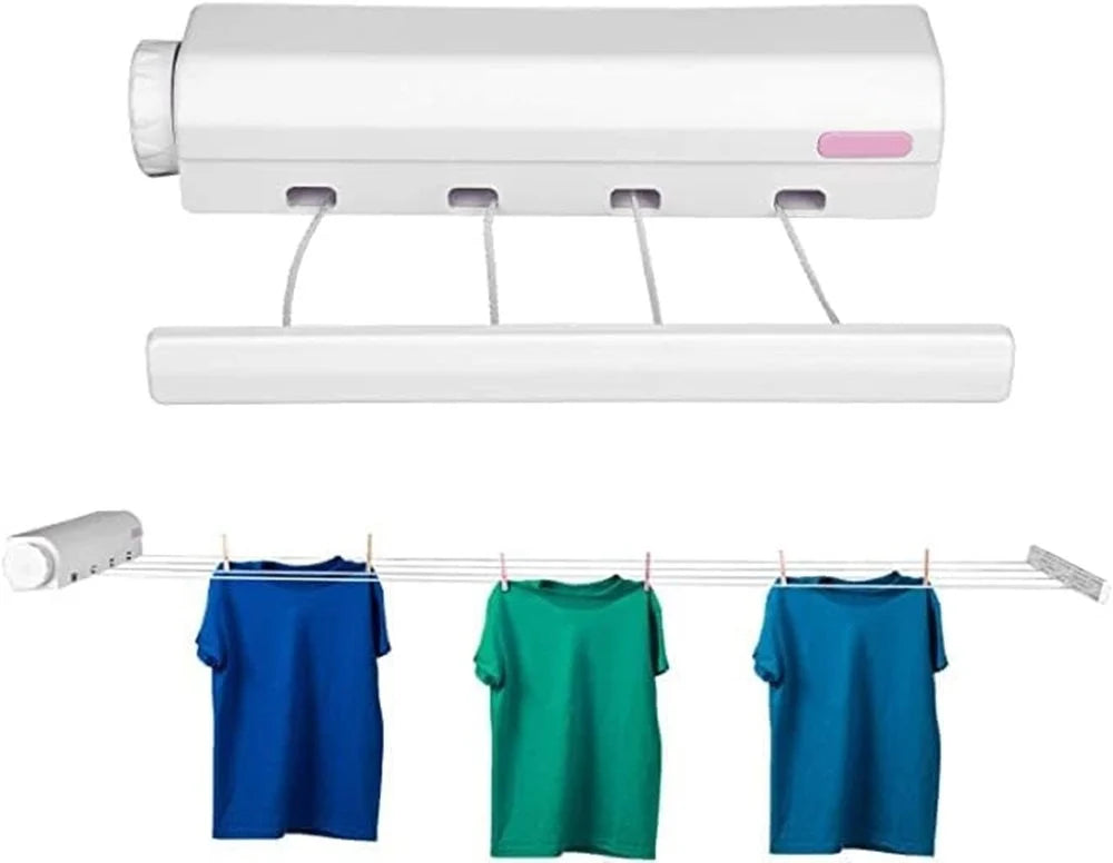 FlexLine Retractable Indoor Clothesline – Wall-Mounted Stainless Steel Drying Line with Lock Button