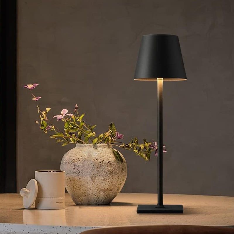 Sage™  Modern Black LED Table Lamp – Minimalist Bedside Light with Fabric Shade, Warm Ambient Desk Lamp for Bedroom & Living Room