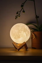 LunaSphere™  3D Moon Lamp Night Light with Wooden Stand – Realistic Lunar LED Lamp, Warm Glow Bedroom Light, Unique Gift for Kids & Home Décor