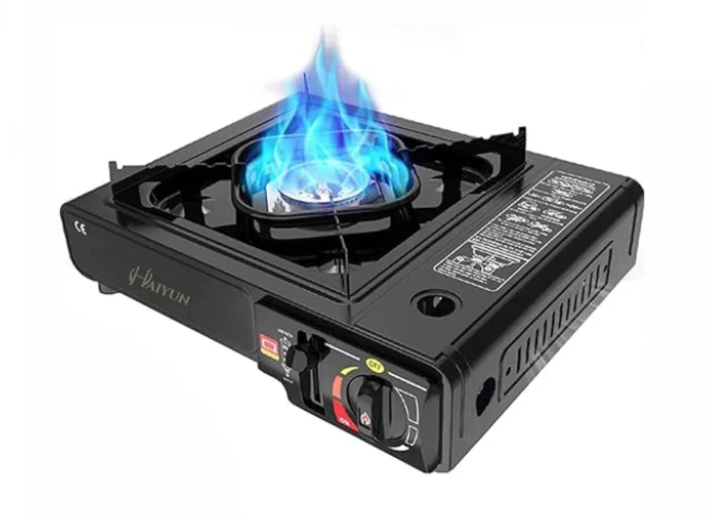 FlameGo™ + Portable Butane Gas Stove – Compact Camping Stove with Auto Ignition & Safety Lock