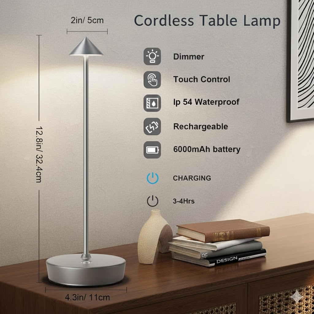 PillarLite™ Modern Minimalist LED Table Lamp – Sleek Touch Desk Light with Warm Ambient Glow, Rechargeable Bedside Lamp for Home & Office